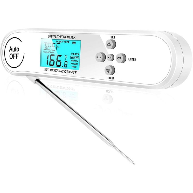 Digital Instant Read Meat Thermometer Kitchen Cooking Food Thermometer with Backlight and Magnet for BBQ White