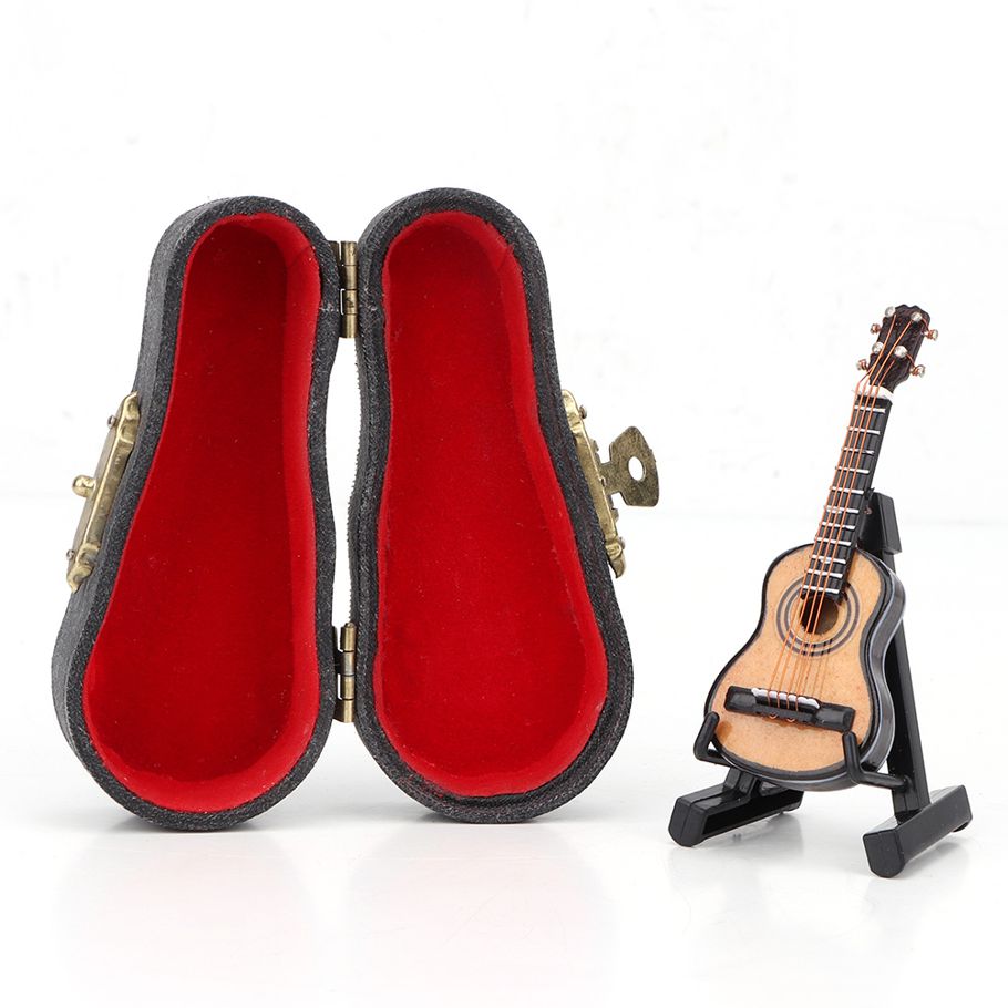 Dollhouse Guitar Miniature Wooden Instrument For