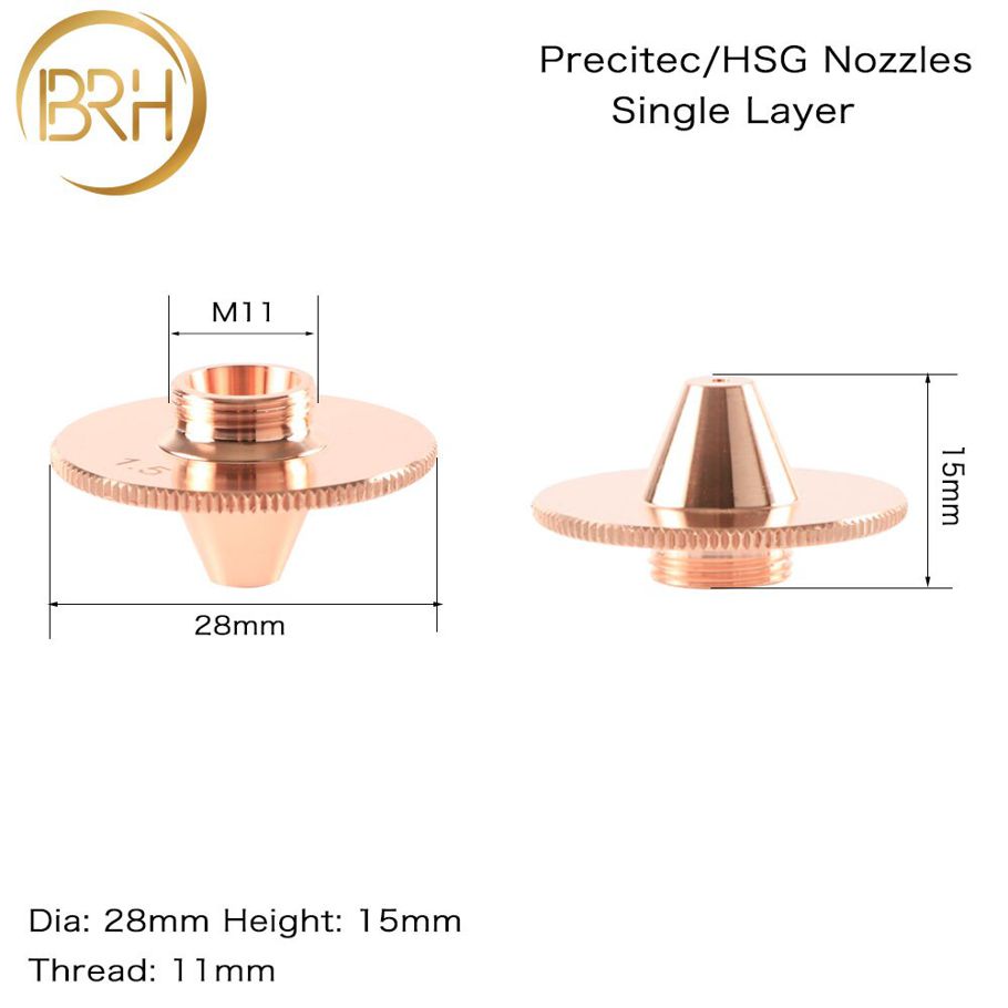 BRH Laser Bulge Nozzle Single Layer Caliber 1.0 - 3.0HD for Precitec 1064nm Fiber Laser Cutting Head Machine Hankwang Procutter