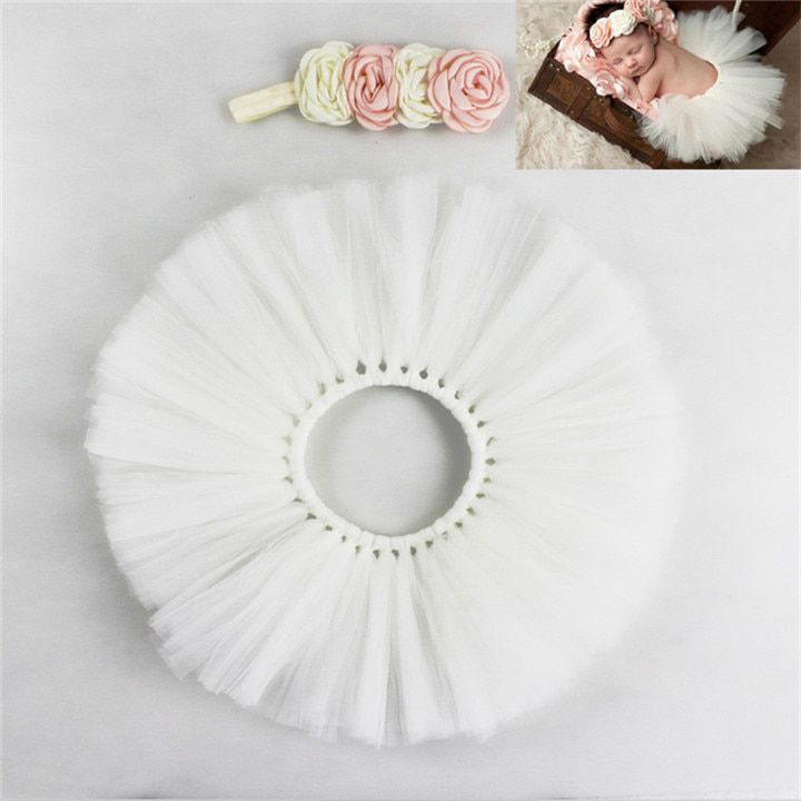 Newborn Photography Props Lovely Infant Costume Outfit Princess Tutu Skirt Matching Flower Headband Baby Photo Props baby photo