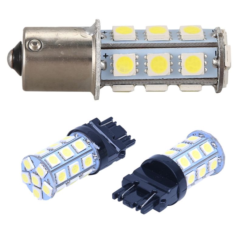BRADOO- 1 Pcs White 1156 P21W BA15S R10W 18 LED 5050 SMD Tail Light Bulb 12V & 2 Pcs T25 W21/5W 3157 7443 27 5050 SMD LED Lamp