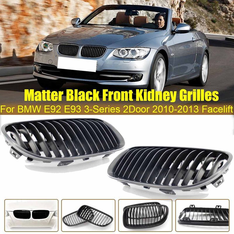 JAERBEE 2PCS Car Front Hood Kidney Grille Bumper Matte Black Grill for -BMW E92 E93 3 Series 2-Door 2010-2013 Coupe Facelift