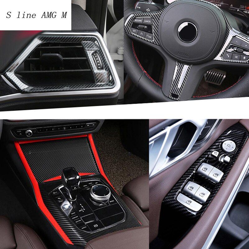 Carbon Fiber For BMW 3 Series G20 G28 Interior steering wheel Button frame Gear Shift Panel Cover Trim Stickers Auto Accessories