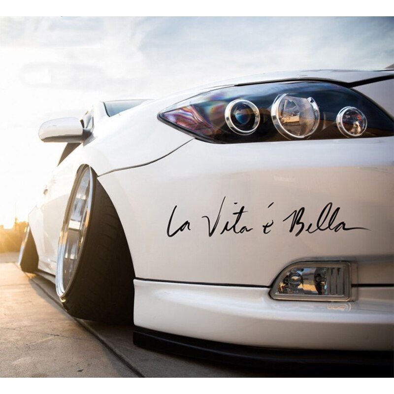 Three Ratels Car Stickers Decals La Vita e Bella Reflective Letters Vinyl Decal Fashion Creative Car Full Body Styling Sticker