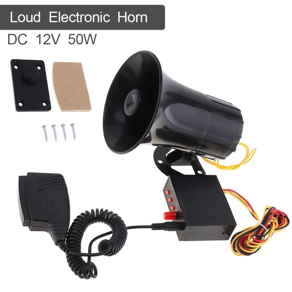 12V 50W 3 Sound Tone Auto Car Warning Alarm Siren Horn Motorcycle Fireman Loudspeaker Loud Speaker Support MIC