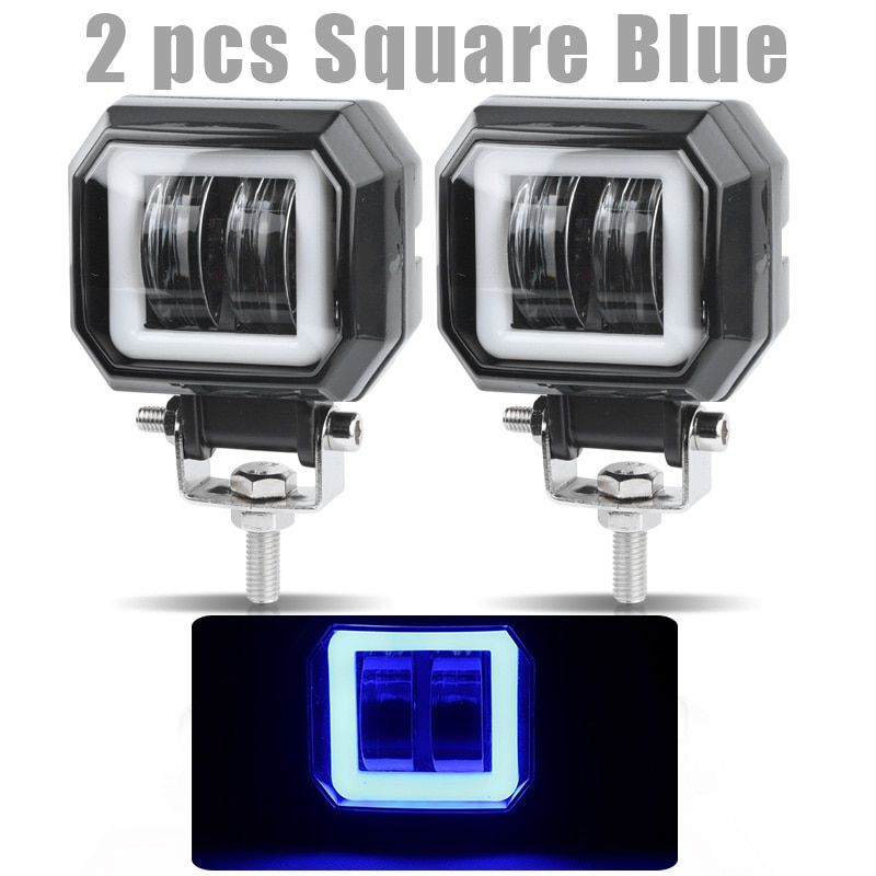 Fog Lamp Driving DayOff road Light New 7D 3'' 20W Led Headlight For Motorcycle Halo Jeeps ATV 12V 24V SUV Worklight Beams-Square Red