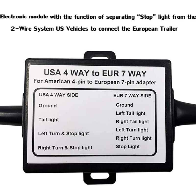 US To Europe Trailer Light Converter 4 Way Flat Socket (American Vehicle) To 7 Way Round Socket (European Trailer)