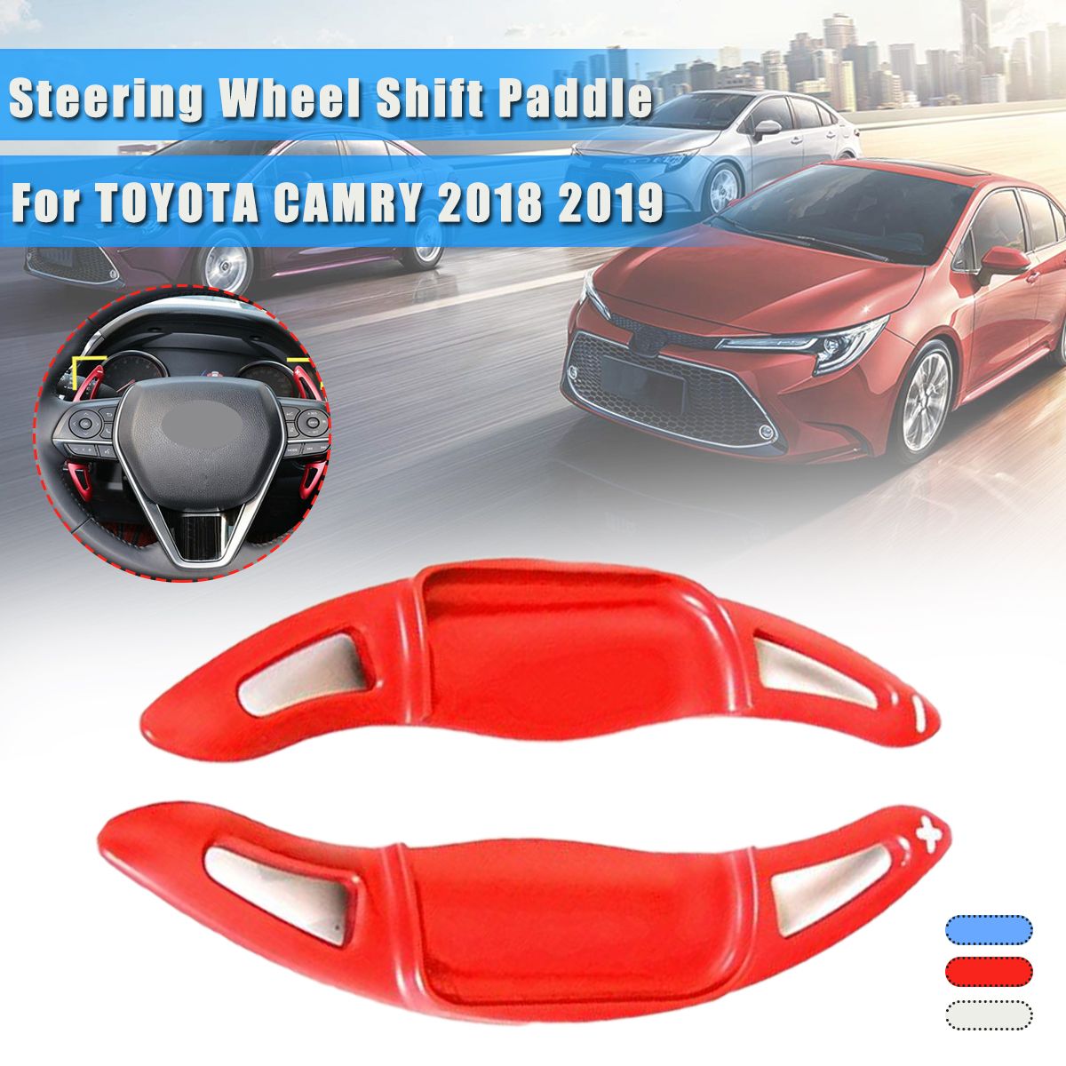 Pick for you 2x Car Steering Wheel Sh ift Paddle Sh ifter Extension for Toyota Camry 2018 2019-Red