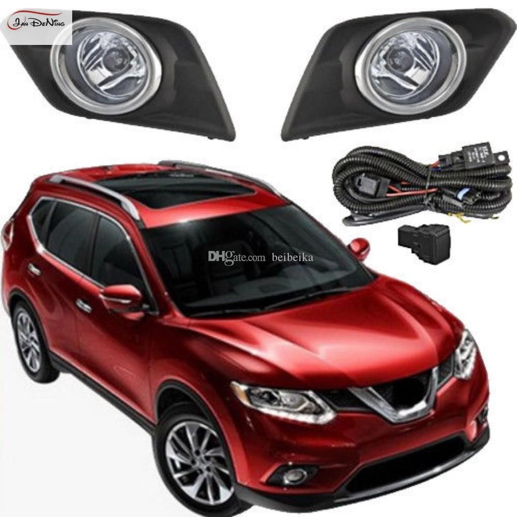 Auto Fog Lights Kits Halogen Lamp Source for Nissan Rogue X-Trail 2014 4300K Yellow ABS Plastic 12V 55W Plating Light Covers