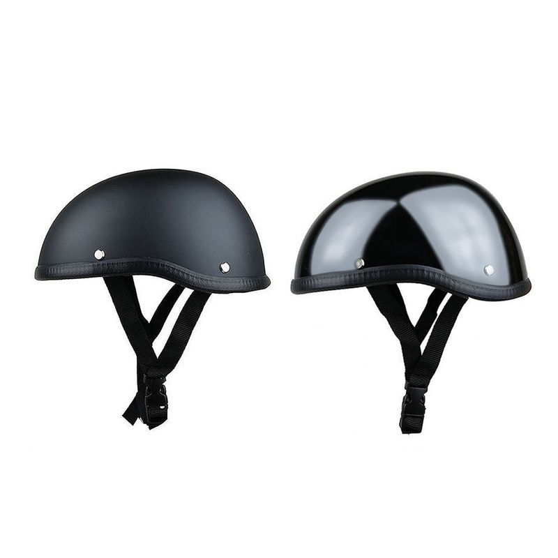 2 Pcs Skull Cap Motorcycle Helmet Vintage Half Face Helmet Retro German Style Chopper Cruiser,Mat Black & Bright Black