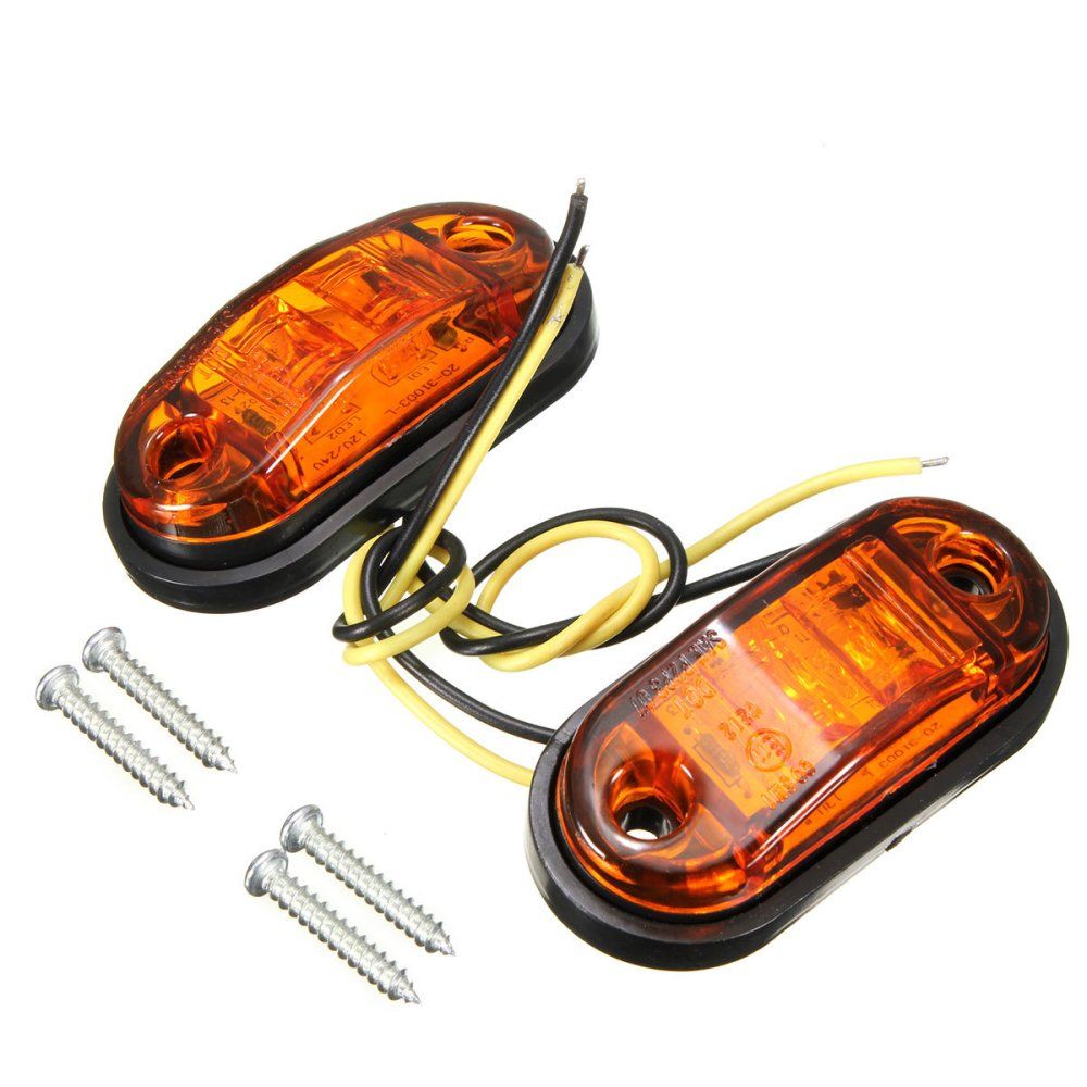 12V / 24V 2 LED Side Marker Lights Lamp For Car Truck Trailer E-marked DOT Amber - intl