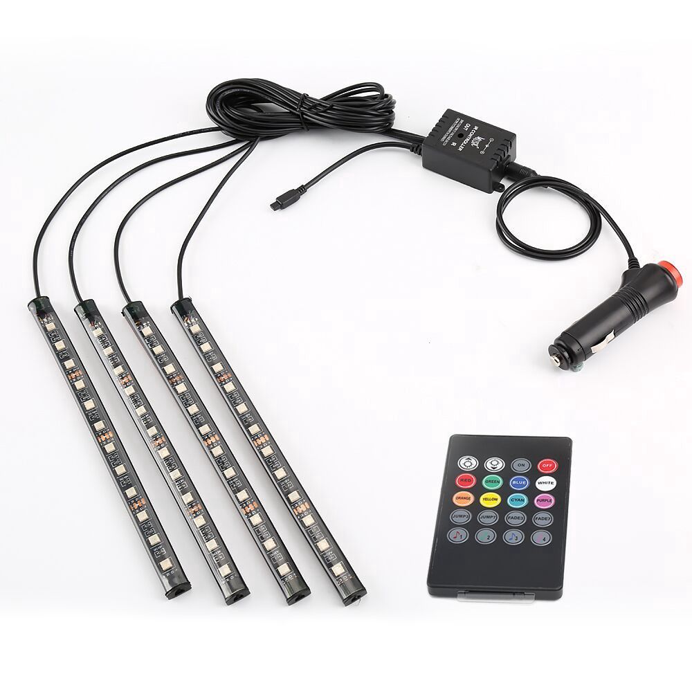 12LED Wireless Remote Control Car RGB LED Neon Interior Light Lamp Strip Decorative