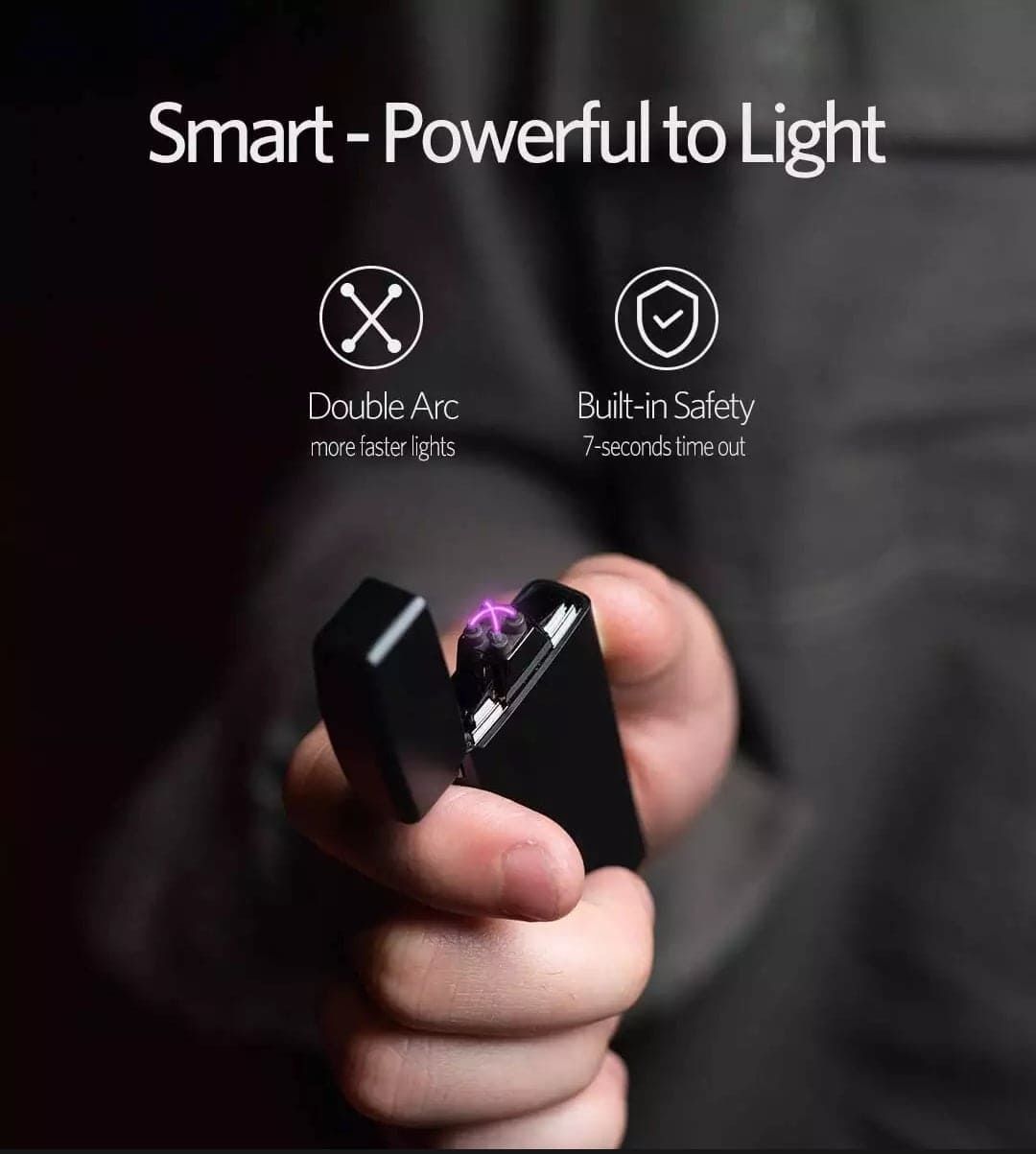 Dual Arc Speark Flameless Electronic Speark Rechargeable Electric Lighter with Led Power Display
