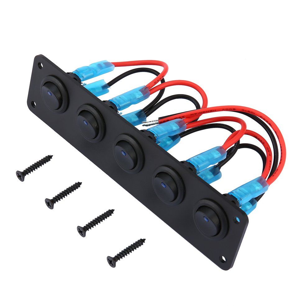 5 Gangs 12V ON/OFF Round Dash Rocker Toggle Switch Panel LED Light Car Marine