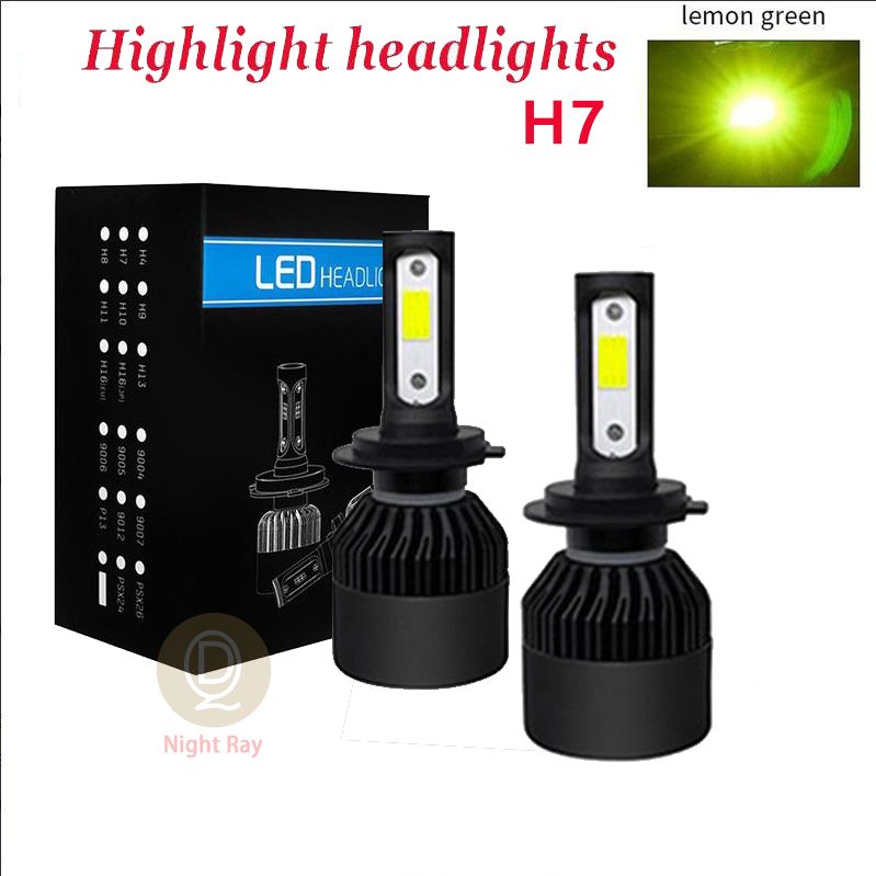 Night Ray 2Pcs Super Bright LED Car Mini Headlight 16000LM 80W H7 Canbus 20000K Lemon Green