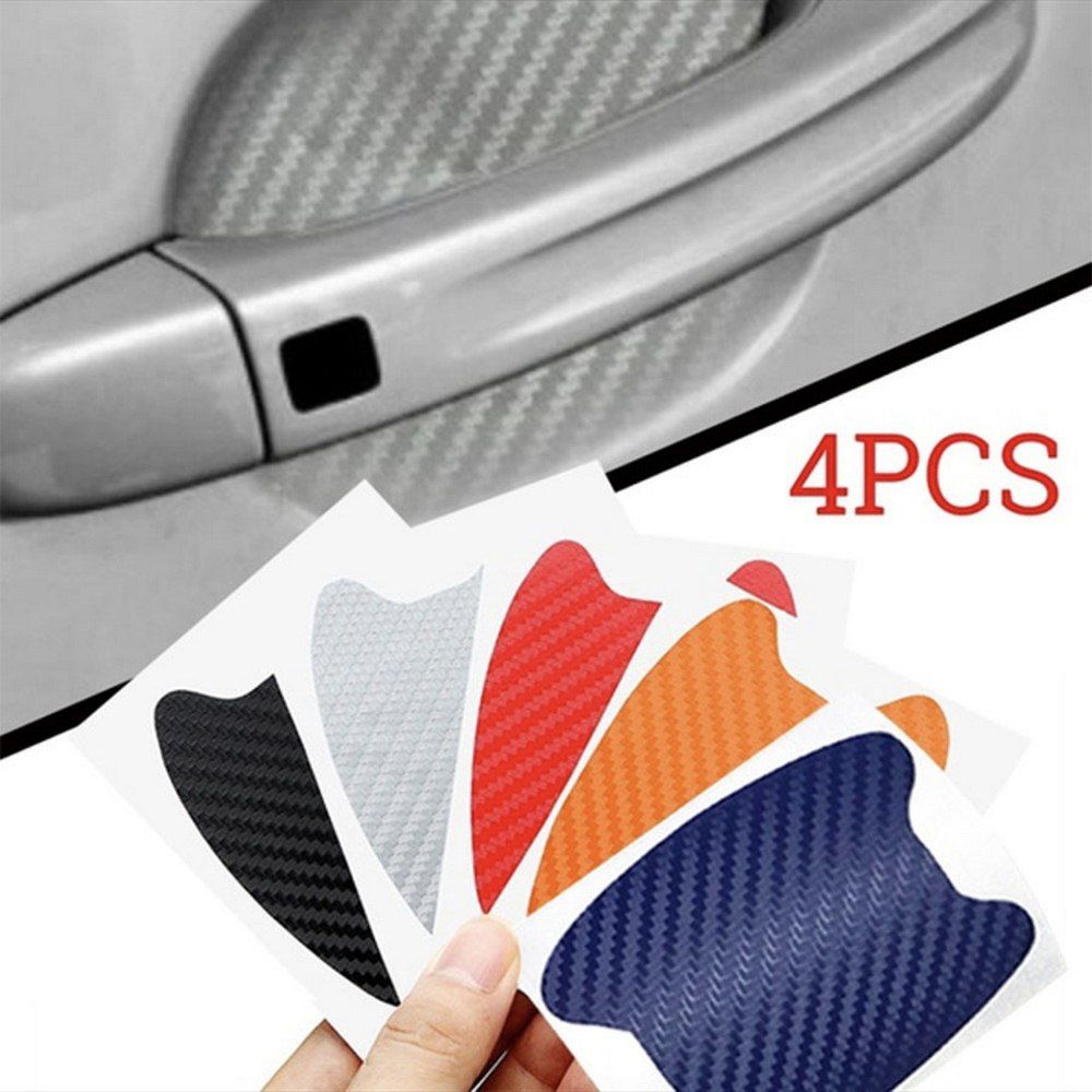 4pcs Car Door Sticker Scratch Resistant 3D Carbon Fiber Paint Protector Body Decoration Exterior Accessories  Anti-scratch Black