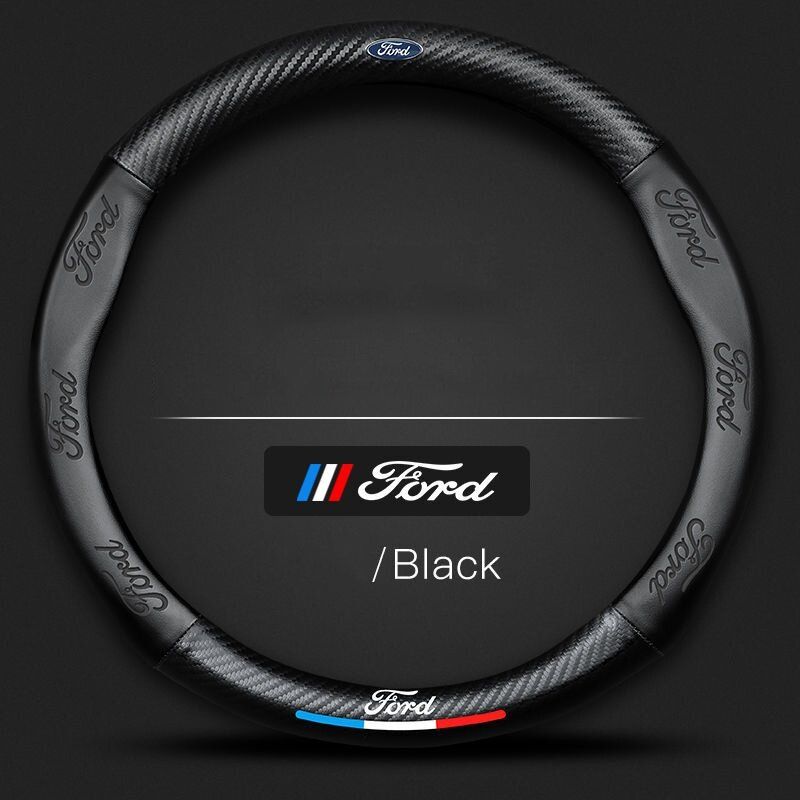 For Ford car carbon fiber steering wheel cover Sport style Focus Kuga C-MAX Fiesta F150 Mondeo Transit EcoSport Mustang Explorer Everest（#Carbon Fiber black）