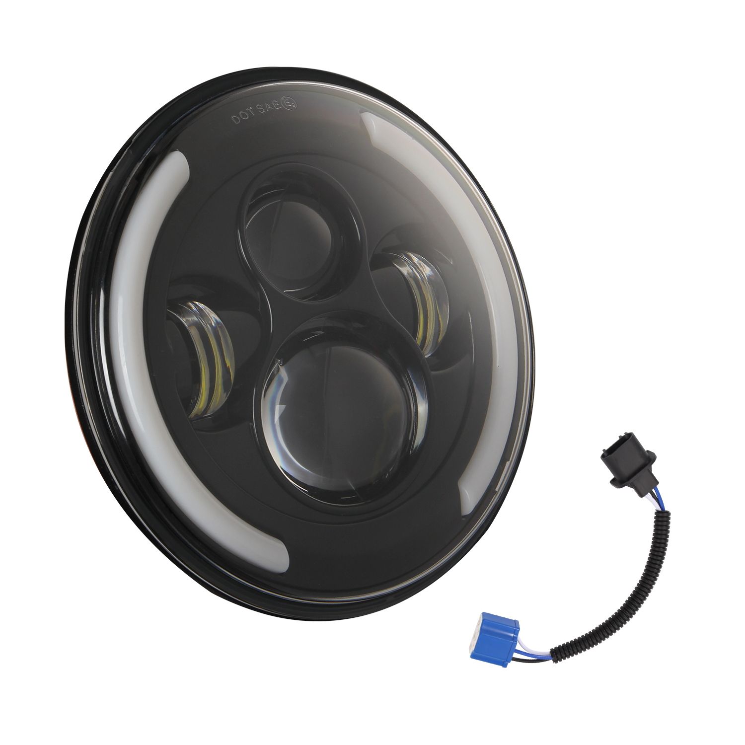 7'' Round Black LED Headlight High Low Beam Replacement for Wrangler
