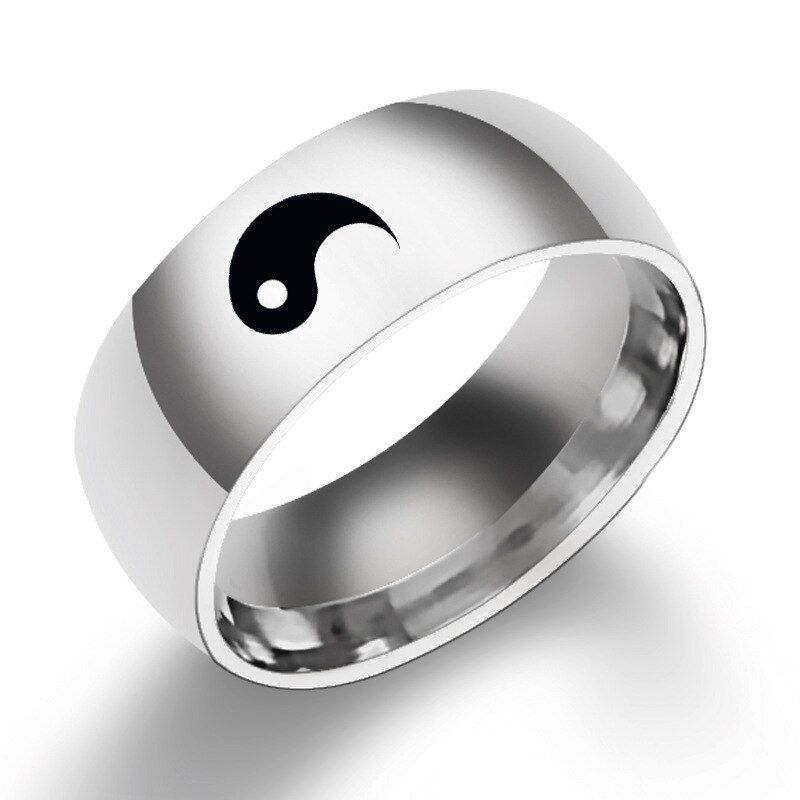 New Trendy Men Women Yin Yang Sign Band Fashion Rings Lover Couple Party Club Wedding Black Silver Color Jewelry Gifts