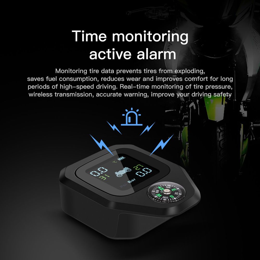 Auto parts Motorcycle Compass TPMS LCD Display Waterproof Tire Pressure Monitoring System Direction 2pcs Sensor Tire Pressure Alarm Monitoring - Internal Sensor