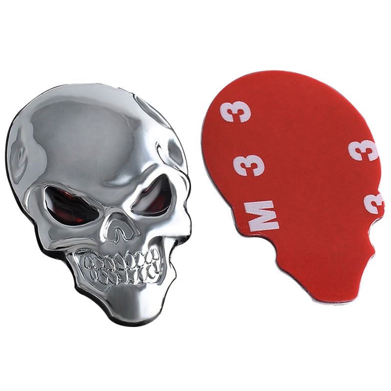 Fashion Punk 3D Skull Skeleton Badge Car/Motorcycle Metal Sticker Cool Decal, Silver