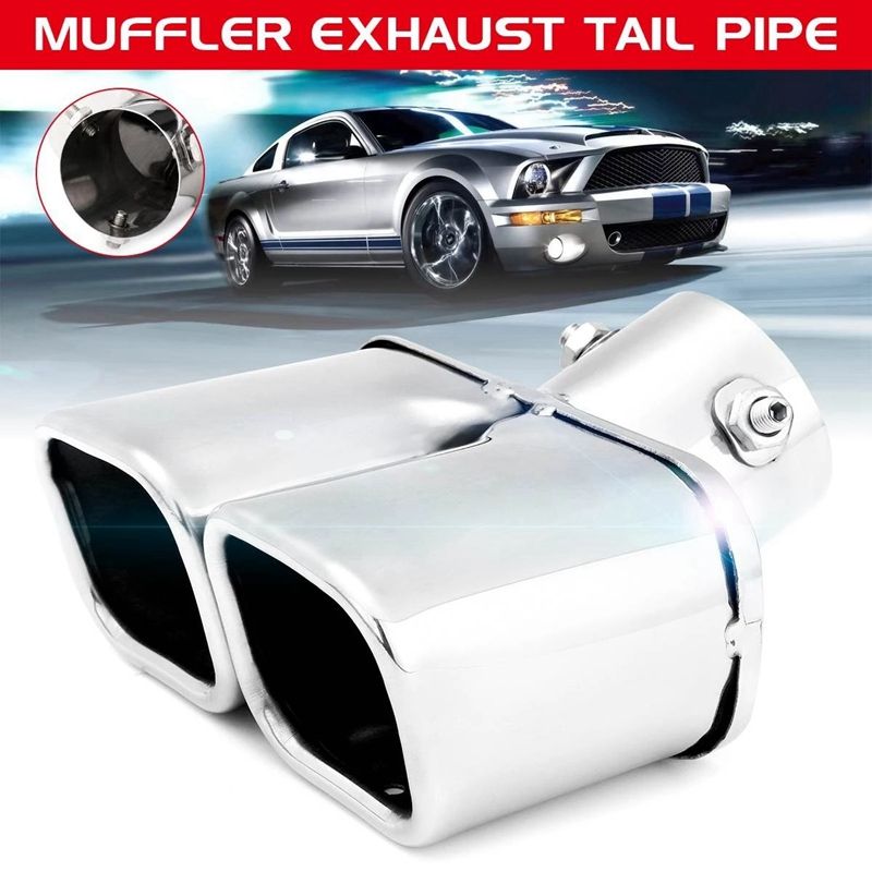 2X 62MM/2.5Inch Dual Outlet Car Exhaust Tip Stainless Steel Slant Rolled Edge Auto Muffler -Silencer Tip Pipe Covers