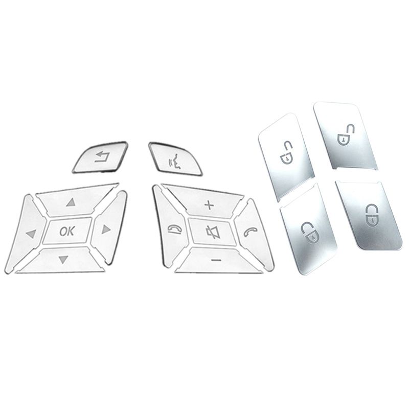 BRADOO- 16 Pcs for Mercedes Benz button stickers:4 Pcs Car Door Unlock Buttons Sequins Decoration Cover Trim & 12 Pcs button stickers Steering Wheel Button Switch Trim Cover Sticker