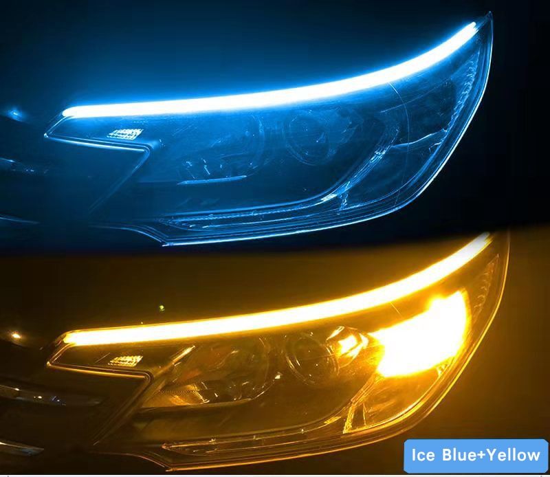 1pcs LED DRL Car DayRunning Light Flexible Waterproof Strip Auto Headlights White Turn  Yellow BFlow Lights 12V-1piece 60CM