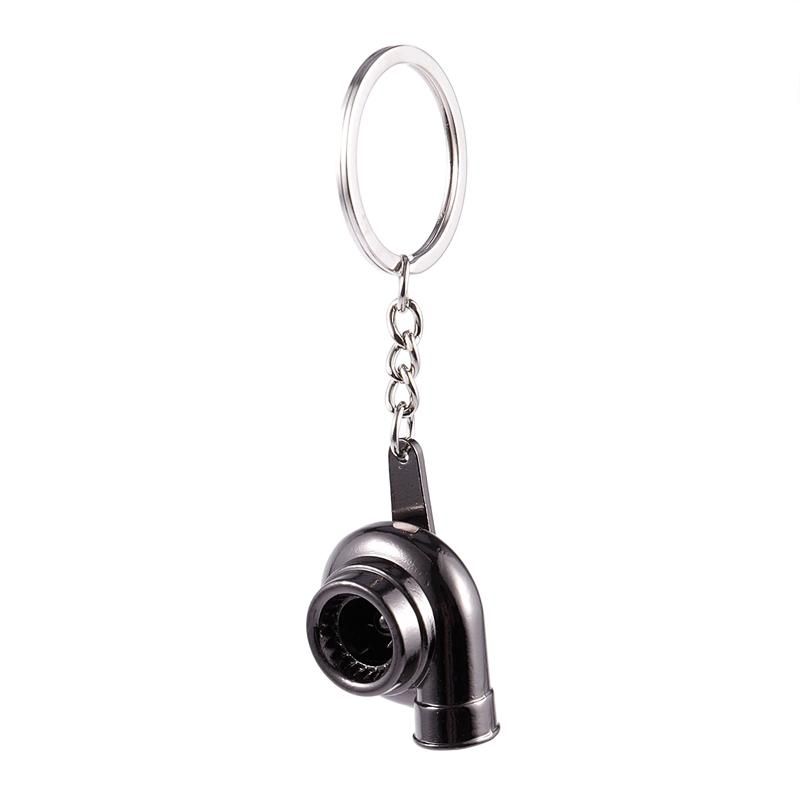 Sleeve Bearing Spinning Golden Auto Parts Models Turbine Turbocharger Turbo Keychain Key Chain Ring Keyfob Keyring Black