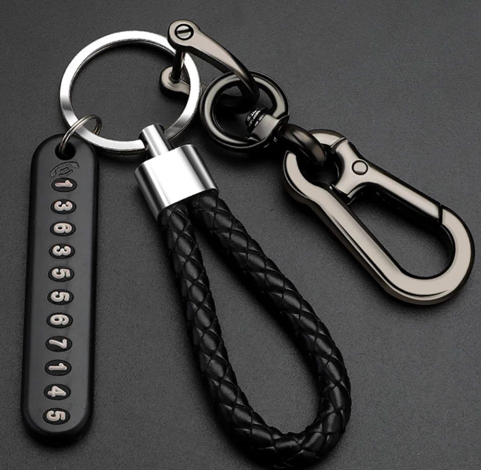 Anti-Lost Car Key Pendant Split Rings Keychain Phone Number Card