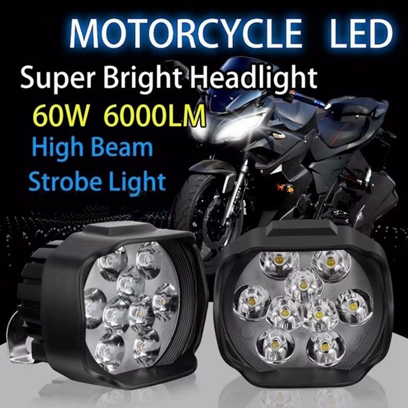 Motorcycle Headlight 9 LED DC12V Super Bright Fog Spot White Work Light Internal Drive for Motorcycles Electric Bicycles