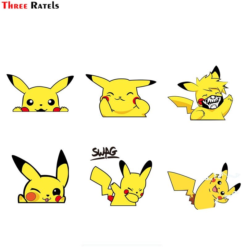 Three Ratels kawaii Cartoon Pikachu Peeping Creative window wall Auto Decal Cartoon Car Bumper Body Decal Creative Pattern Vinyl