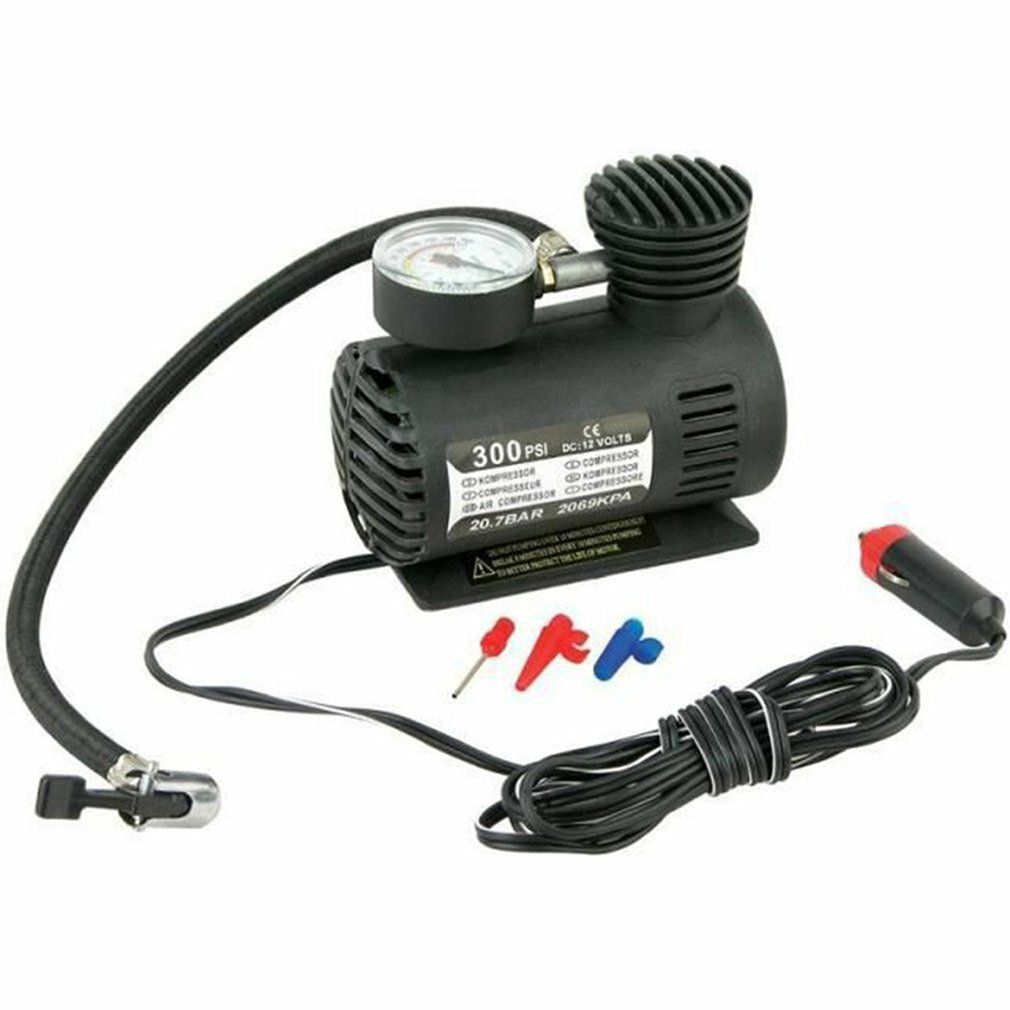 Dc12V 300Psi Portable Mini Air Compressor Car Electric Tire Air Inflator Pump Black