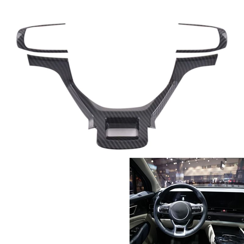 3Pcs Car Carbon Fiber Steering Wheel Panel Cover Trim Decoration Frame Sticker for KIA Sportage NQ5 2021 2022