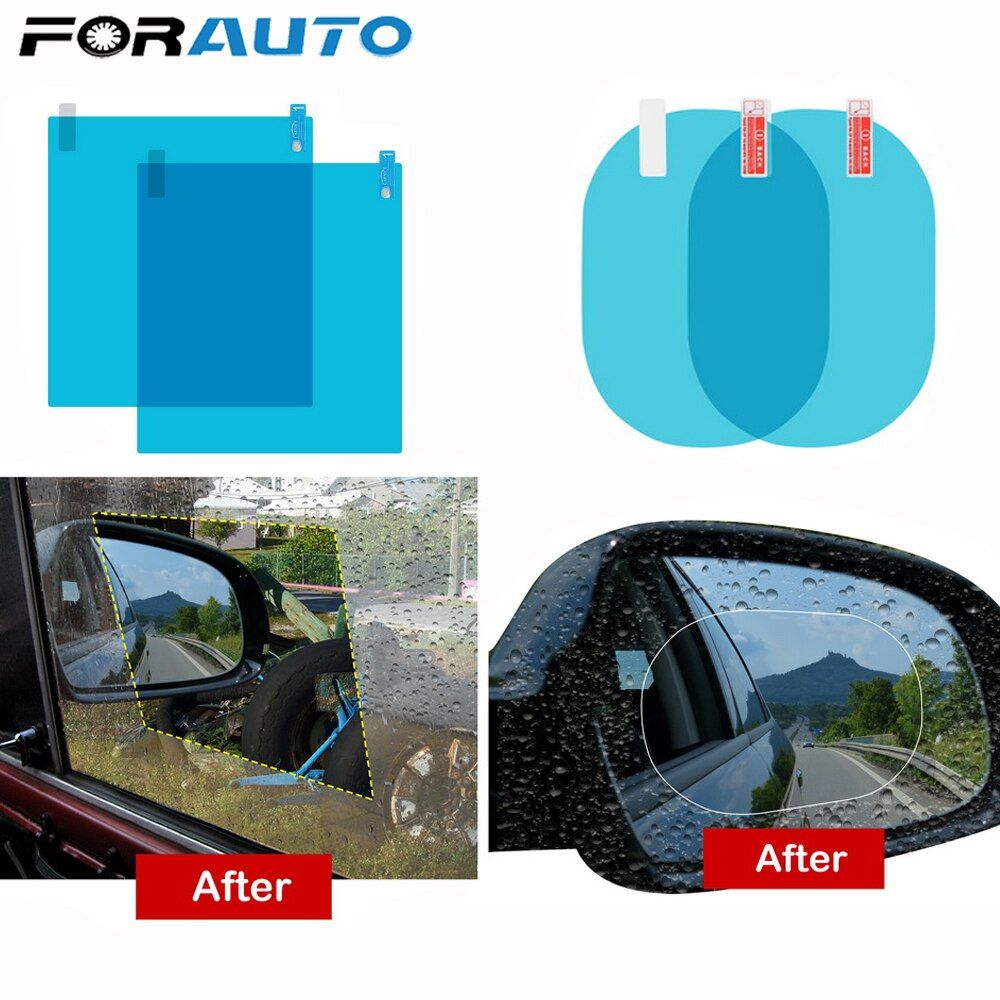 FORAUTO 2Pcs Car Mirror Window Clear Film Anti Fog Membrane Anti-Glare Waterproof Rainproof Car Sticker Auto Accessories