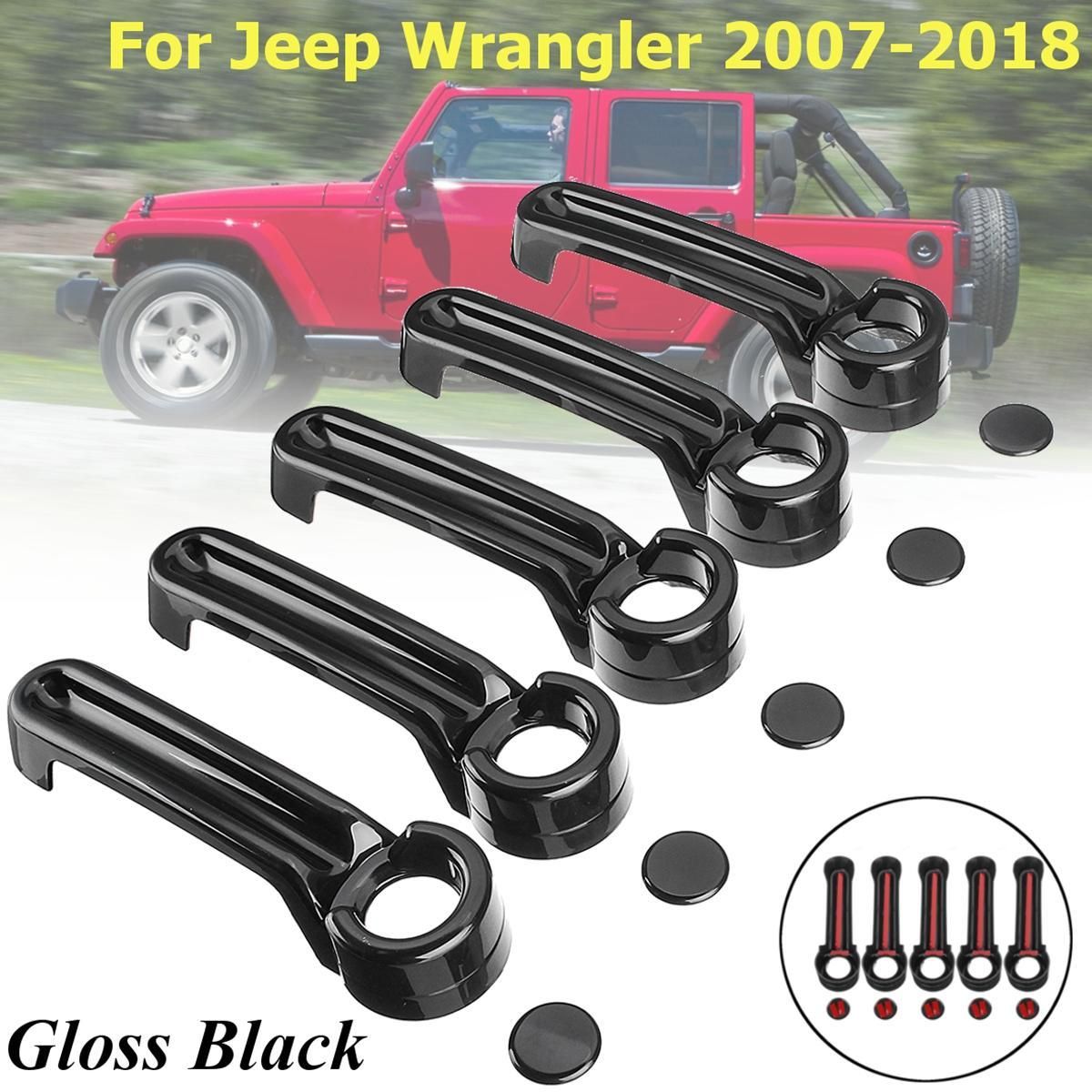 10Pcs Gloss Black Door Handle Covers Trim Molding For Jeep Wrangler 2007-2018