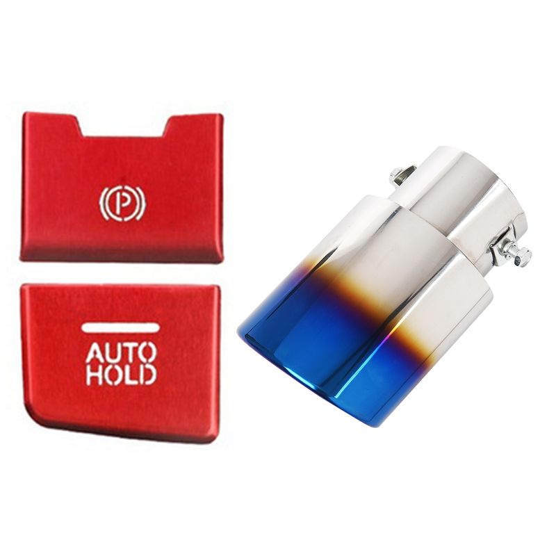 1 Pcs Car Vehicle Exhaust Muffler Steel Tail Pipe & 2 Pcs Car Hand Brake Knob Button Cover Trim