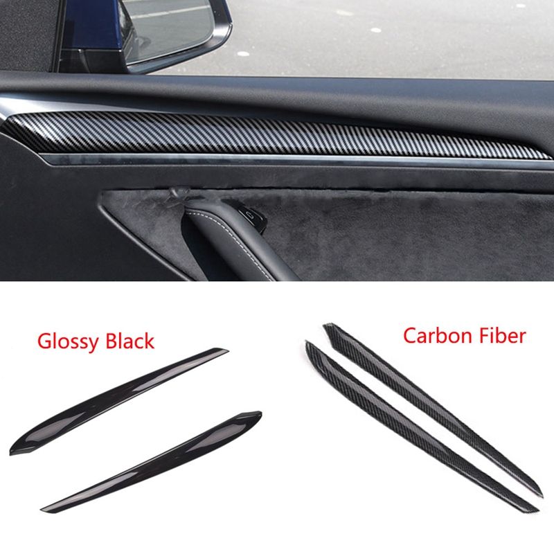 for Tesla Model 3 Y 2021 Car Interior Door Cover Trim Strips Inner Decoration Sticker Carbon Fiber Style
