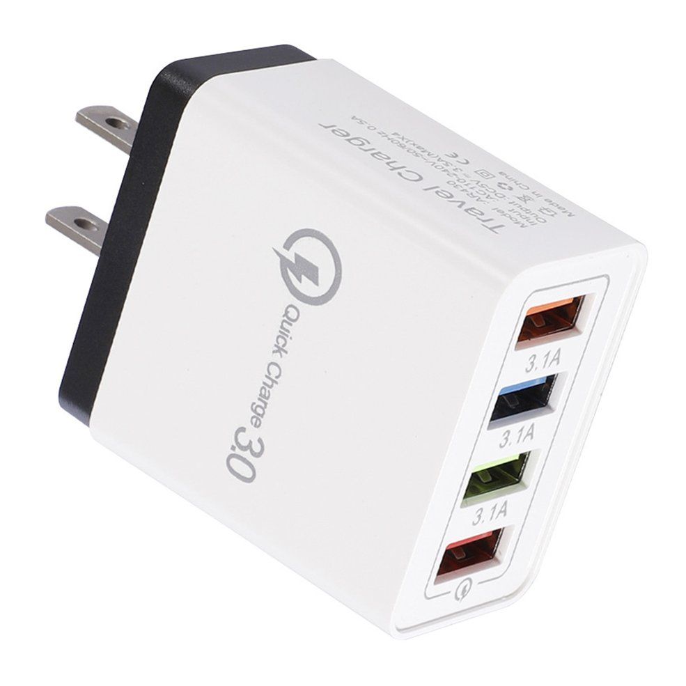 4 USB Port Colorful Charger Tl Charging Head Induction charger USB Quick phone  Charger Phone Adapter - White black US