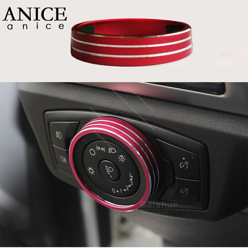 RED aluminium alloy headlight switch Decorative covers For Ford Ranger Everest Endeavour 2015 2016 2017 2018 2019