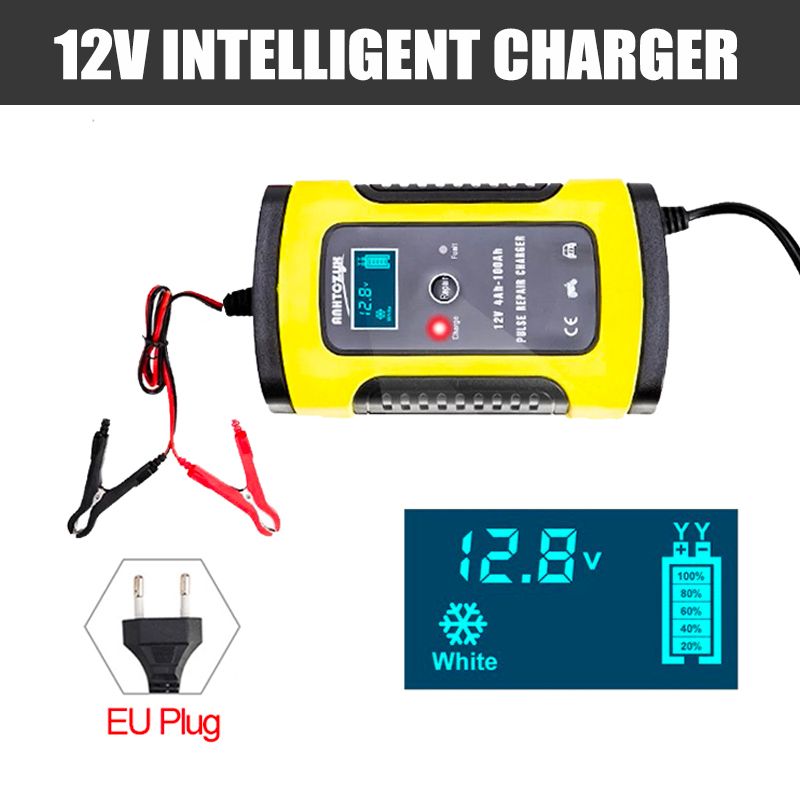 Homel 12V 6A Car Charger Automatic Car Ba-ttery Charger Pulse Repair Charger Intelligent Digital Display Charger Lead Acid Ba-ttery Charger With Aluminum Silent Fan For Car Motorcycle