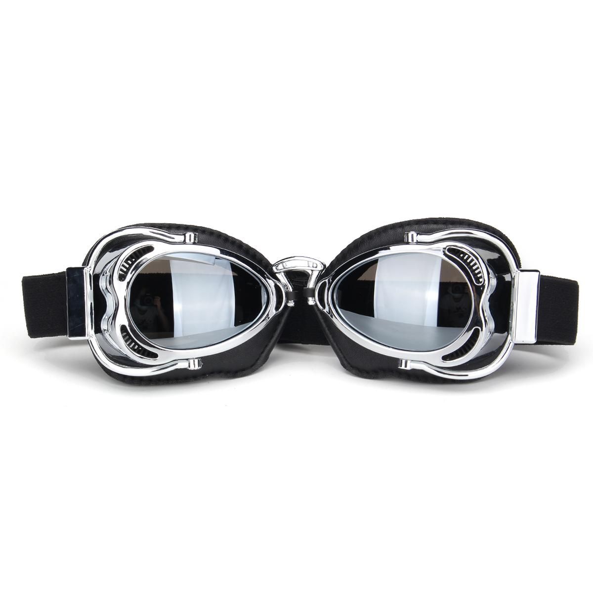 for your motor Helmet Eyewear Goggles Motorcycle Bike Vintage Pilot Biker Black Lens Anti-Fog (Sliver Frame)
