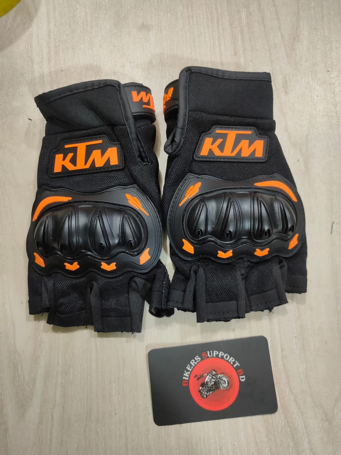 KTM Half Finger Hand Gloves For Bikers- Black?Blur/Red
