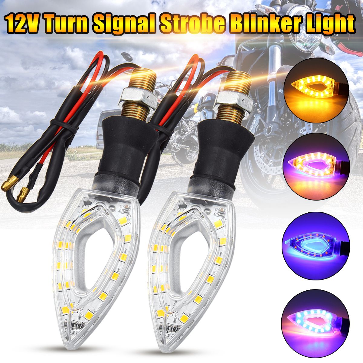 2Pcs Universal Motorcycle Turn Signal Indicator Light Strobe Blinker Lamp 4 Colors -