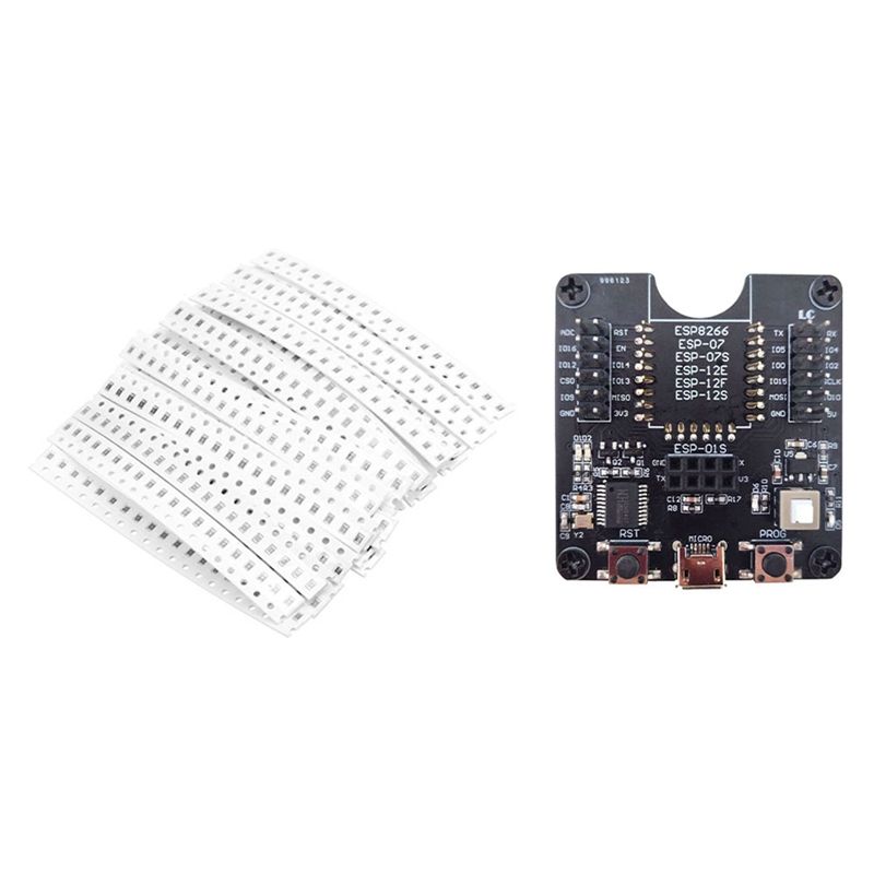 BRADOO- 660Pcs 33 Values 0805 SMD Resistor Kit (1Ohm-1M Ohm) & 1x ESP8266 Development Board Burn Board System Module for ESP-12F