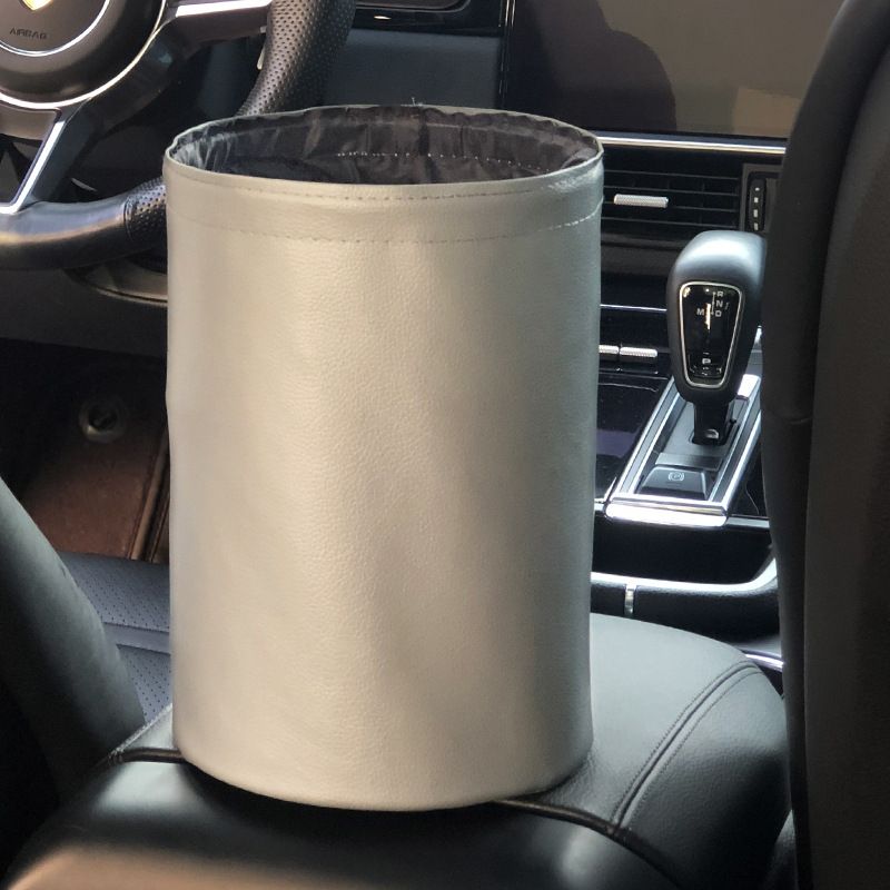 2 PCS Leather Foldable Car Trash Can Mini Chair Back Suspended Waterproof Trash Can