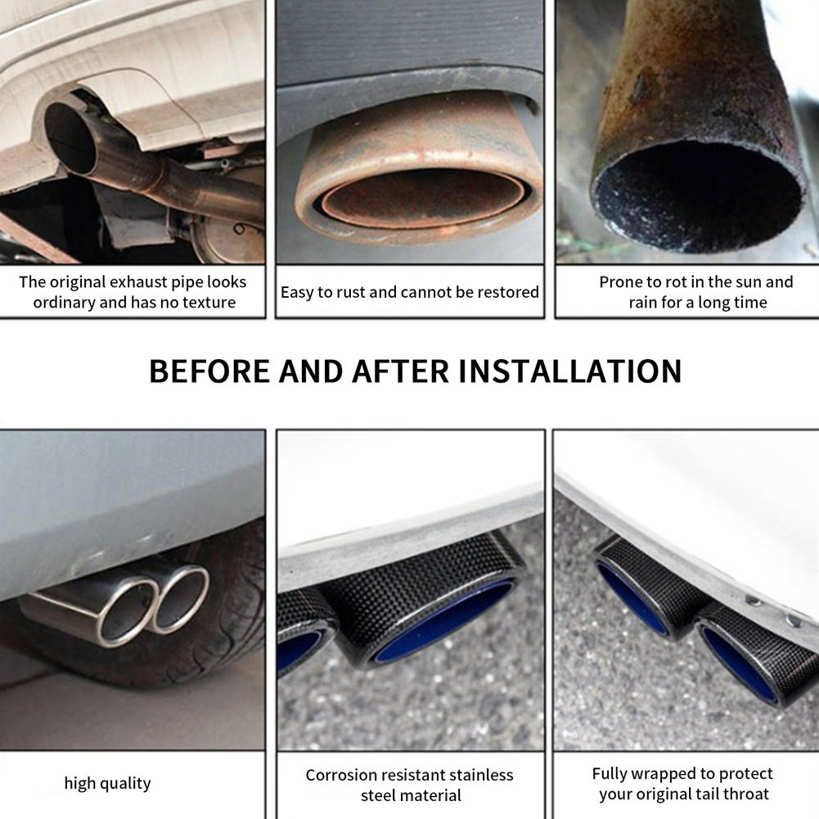 Matte Carbon Fiber Tail Exhaust Pipe Dual Outlet Universal Y Shape Tips