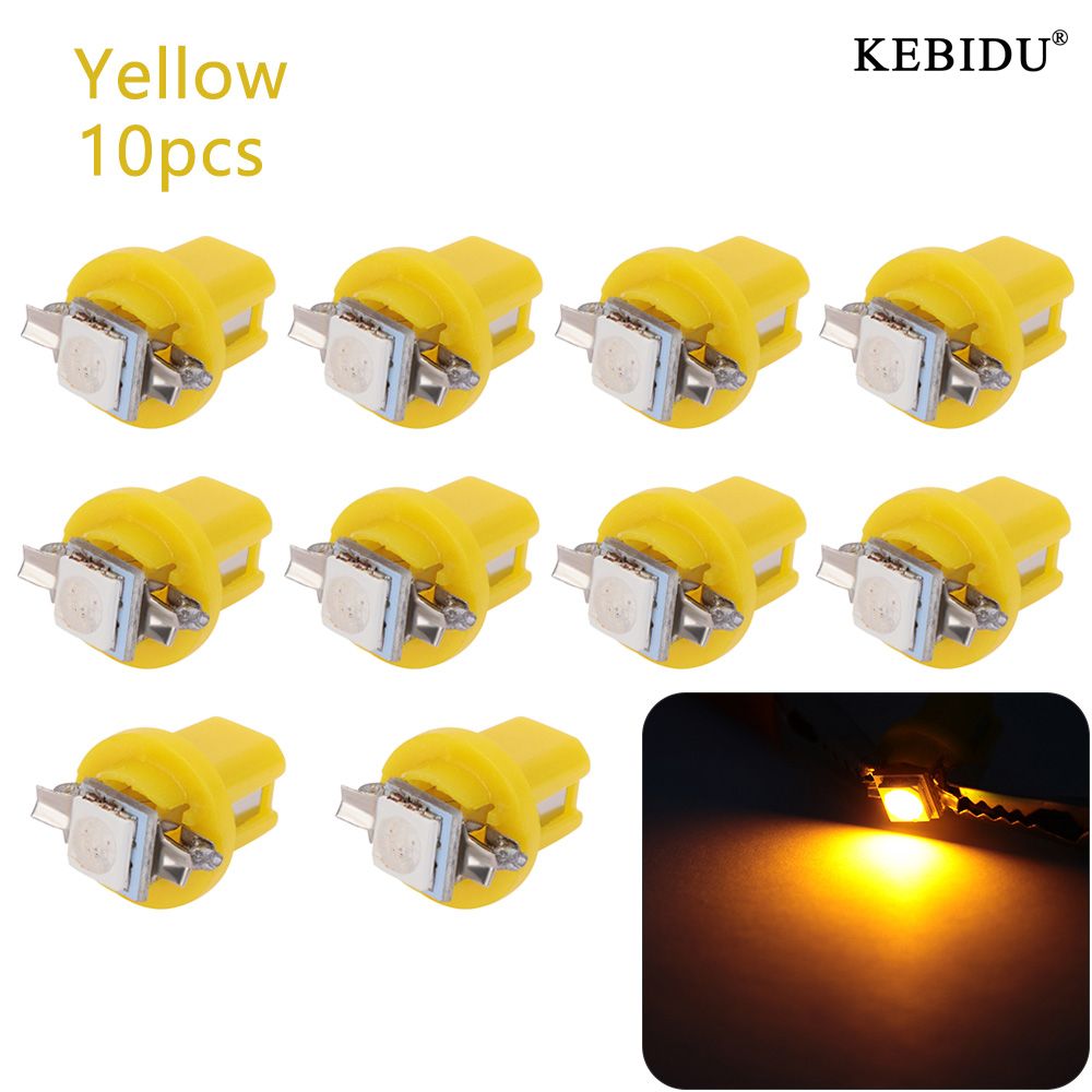 Kebidu 10PCS B8.5D 509T B8.5 5050 Led 1 SMD T5 Lamp Car Gauge Speedo Dash Bulb Dashboard Instrument Light Wedge Interior Lamp - Yellow Light