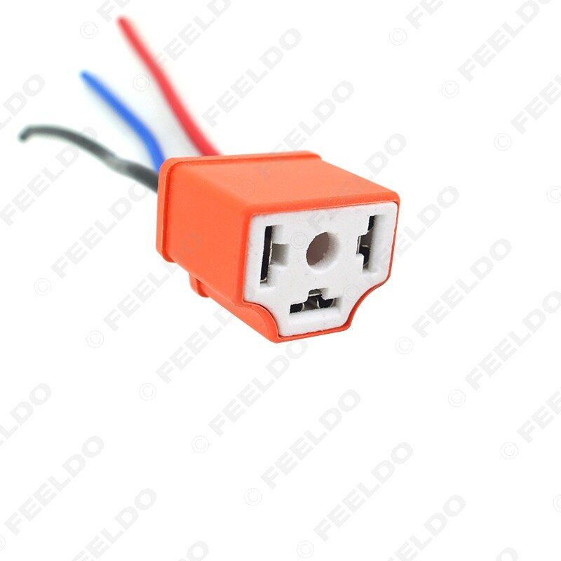 FEELDO 1Pc H4 Female Ceramic Headlight Connector Pigtail Plug Adapter Socket #AM5464
