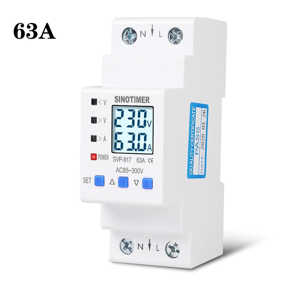 85-300V Backlight Adjustable Over And Under Voltage Protective Energy Meter - White 63A